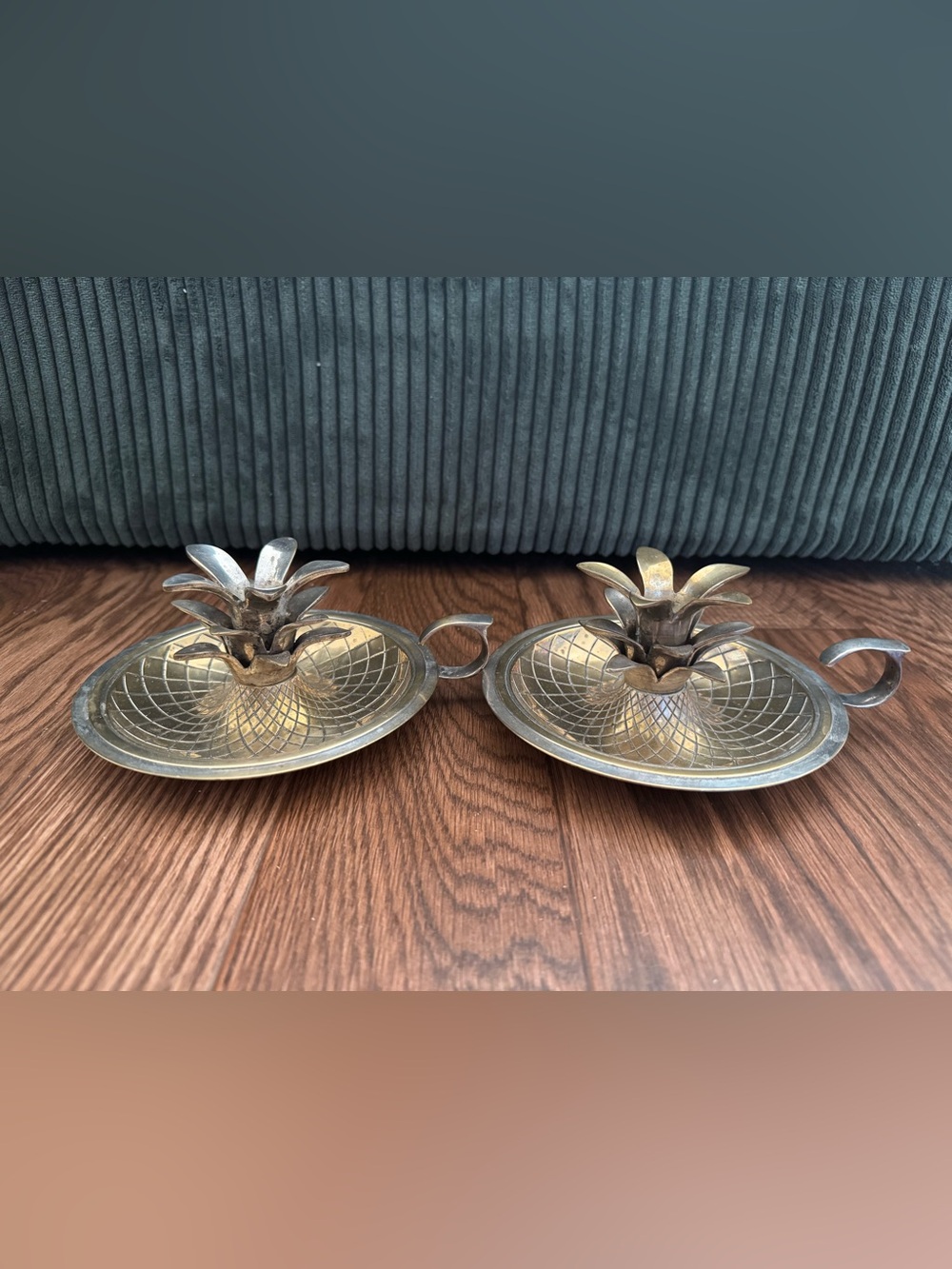 Silver & Brass Pineapple Candleholder Pair